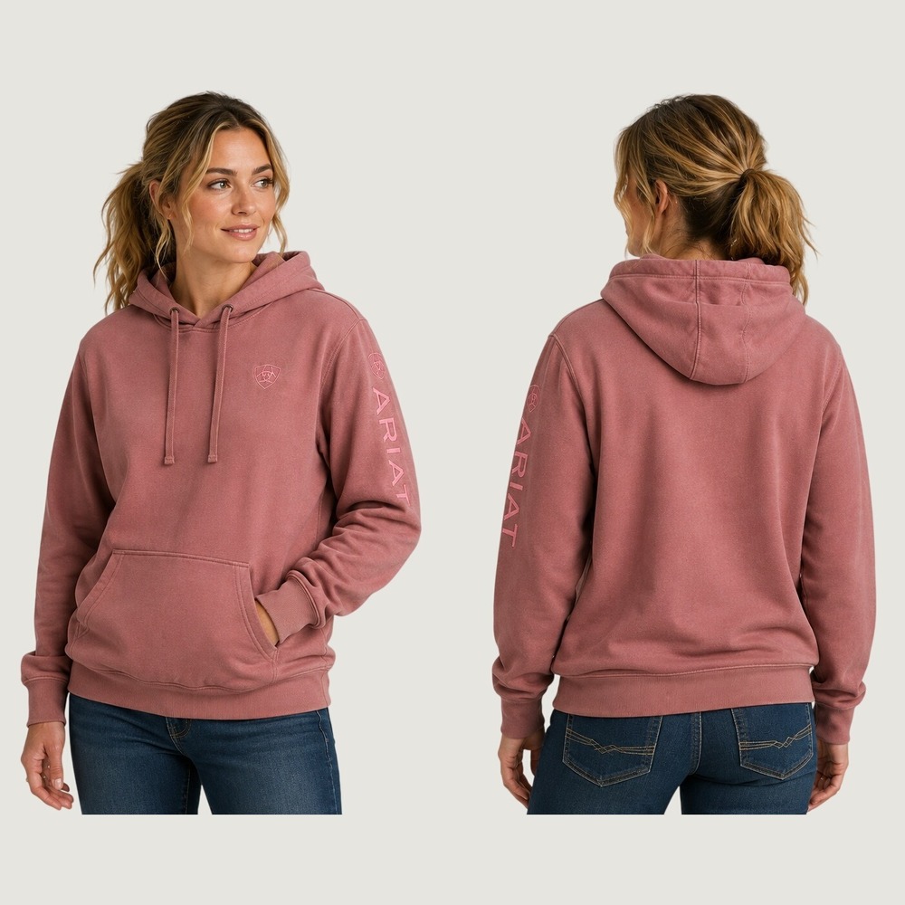 2188 | Ariat Re-AL Logo Western Fleece Pullover Hoodie Rose Pink Womens XL